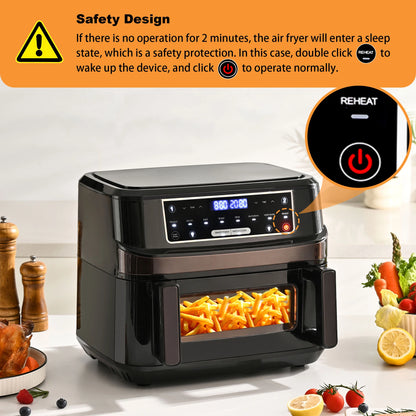 12L Hot Air Fryer One or Dual Chambers Adjustable, XXL Airfryer with Touchscreen 8 Programmes, Hot Air Fryer with Viewing Window